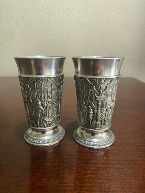 Vintage, Set of 2, German Pewter Shot Glasses, Crafted in Germany